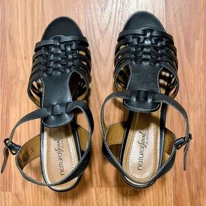 Naturalizer Black Woven Leather Ankle-Strap Sandals